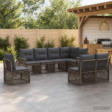 vidaXL Tuinbank Set 8 st Grijs en Donkergrijs poly rattan, Verzenden