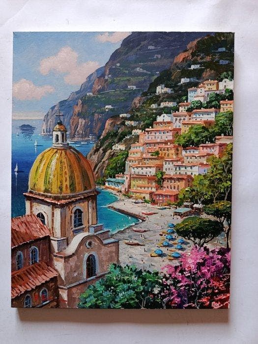 Antonio Russo (XX) - Positano (costiera amalfitana), Antiek en Kunst, Kunst | Schilderijen | Klassiek