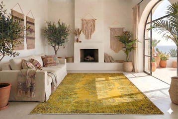 Geel vintage - Vloerkleed - 270 cm - 175 cm - met