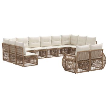 vidaXL Tuinbank Set 12 pcs Beige en Crème Wit poly rattan, Verzenden, Nieuw