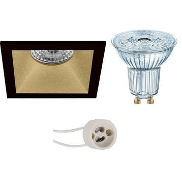 LED Spot Set 4W - Dimbare Vierkante Inbouwspot Mat Zwart/Gou, Verzenden, Nieuw