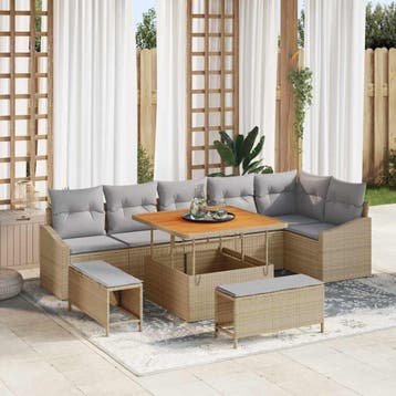 vidaXL Tuinbank Set 9 st Beige poly rattan, Verzenden
