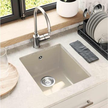 vidaXL Wasbak 80% Kwarts en 20% Hars 370 x 460 mm Beige, Huis en Inrichting, Keuken | Keukenelementen, Verzenden, Nieuw