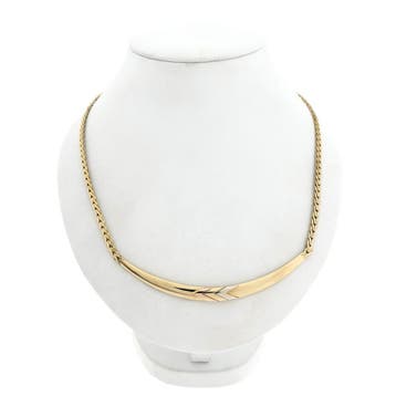 Gouden fantasieschakel collier met een tricolor vaste hanger, Handtassen en Accessoires, Kettingen, Ophalen of Verzenden, Gebruikt