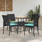 vidaXL Tuinstoelen 4 pcs Zwart en Turkoois Poly Rattan en, Verzenden, Nieuw