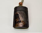 Inro maki-e os de faucon netsuke laqué en bois - Bois -, Antiquités & Art