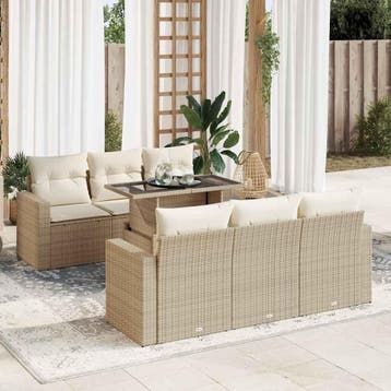 vidaXL 7-delige Loungeset met kussens poly rattan beige, Verzenden, Nieuw, Loungeset