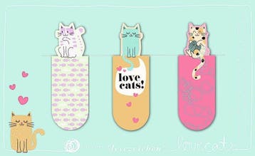 Magnetische boekenlegger Love Cats – set van 3 met katteni, Verzamelen, Boekenleggers, Verzenden, Nieuw