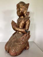 Sculpture, Tempelwächter Teppanom - 44 cm - Bois, pierres de