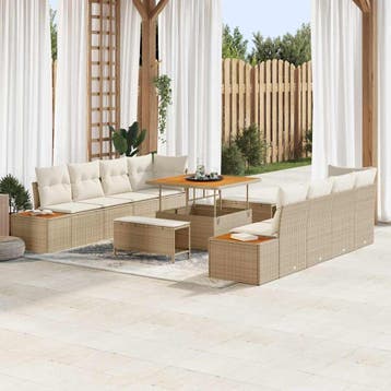 vidaXL Tuinbank Set 11 st 10-Aantal zitplaatsen Beige Poly, Verzenden