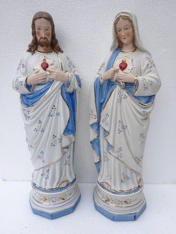 Beeldje - Jezus en Maria – Heilige Harten - 40 cm (2) -, Antiek en Kunst