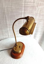 Bureaulamp - Hout, Messing - Het licht van de bankier, Antiek en Kunst