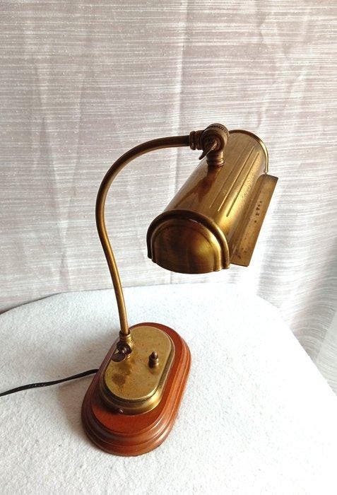 Bureaulamp - Hout, Messing - Het licht van de bankier, Antiek en Kunst, Curiosa en Brocante