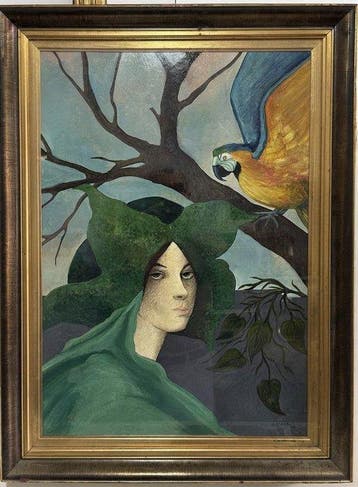 G. Olivieri (XX) - Donna con pappagallo