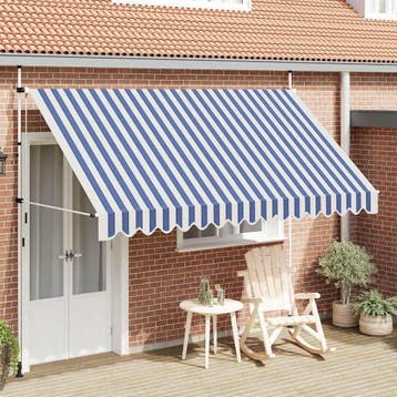 vidaXL Luifel handmatig uittrekbaar 350 cm blauw en witte, Verzenden, Nieuw