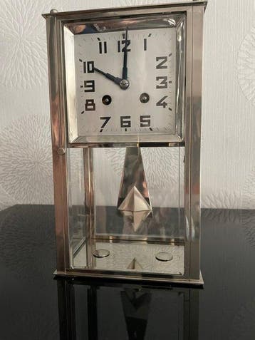 Horloge met glazen kooi Moderniste - Art Deco Verre -Chrome