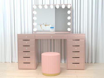 Veiling - Luxe kaptafel met verlichting - Roze - Incl. poef, Nieuw