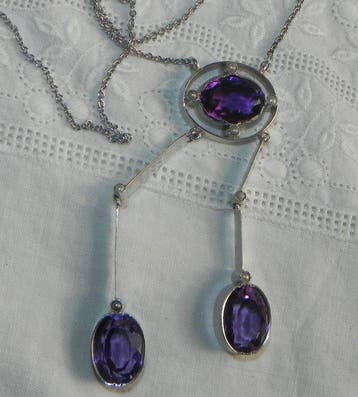 Collier - 10 carats Or blanc Améthyste - Perle