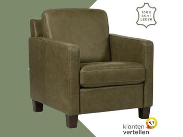 Leren fauteuil Smart - Vintage Olive (olijf/groen) - Poten, Huis en Inrichting, Fauteuils, Nieuw, Ophalen of Verzenden, Bohemian, Eigentijds, Modern, Retro