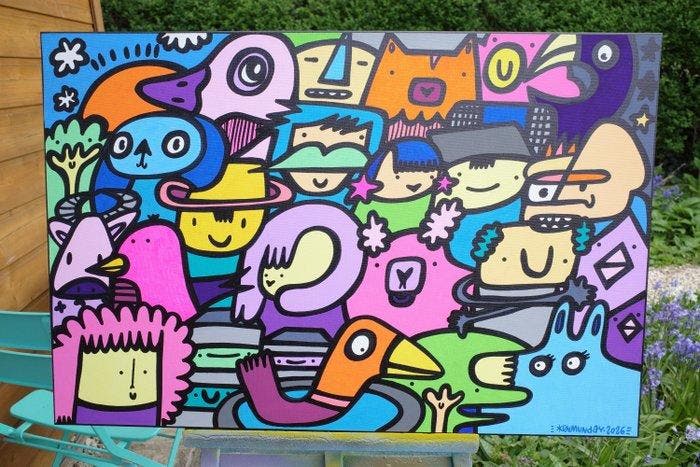 Kev Munday - Gather Round the Duck Pond, Antiek en Kunst, Kunst | Schilderijen | Modern