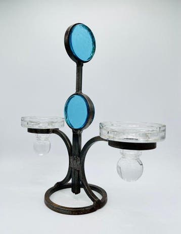 Kaarsenhouder - IJzer, Glas - Grote kandelaar, Antiek en Kunst