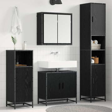 vidaXL Badkamermeubel Set 4 st Zwart Eiken 65 x 33 x 60 cm, Verzenden
