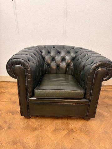 Fauteuil - Fauteuil Chesterfield - Cuir, Antiek en Kunst, Curiosa en Brocante