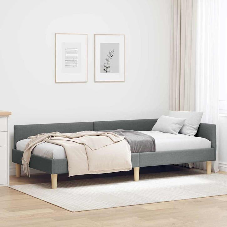 vidaXL Hoek Bed Frame Donkergrijs 90 x 200 cm Stof, Huis en Inrichting, Slaapkamer | Bedden, Nieuw, Verzenden