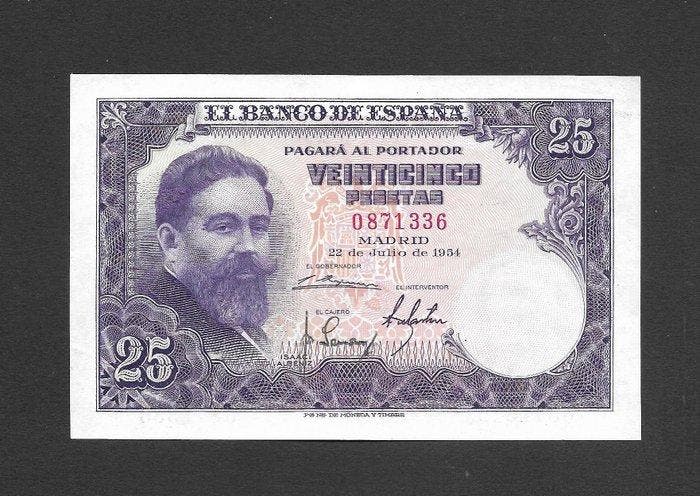 Spanje. - 25, 100 Pesetas - 1953/1954 - Sin Serie (Zonder, Timbres & Monnaies, Billets de banque | Europe | Billets non-euro