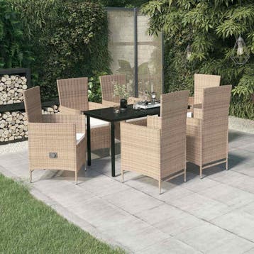 vidaXL 7-delige Tuinset met kussens beige, Verzenden, Tuinset