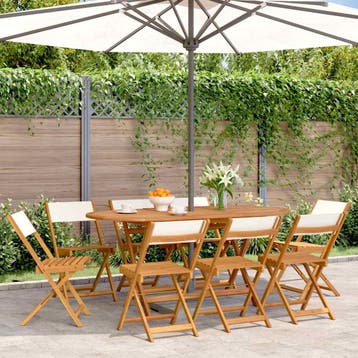 vidaXL Opklapbare stoelen, 8 stuks, crèmekleurige stof en, Tuin en Terras, Verzenden, Nieuw