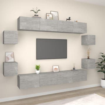 vidaXL 8-delige Tv-meubelset bewerkt hout betongrijs, Verzenden