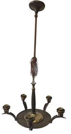 Kroonluchter - vijfarmige kroonluster - Patina - Art Deco