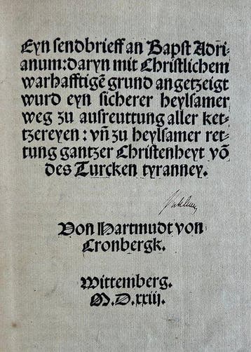 Hartmund von Cronberg - Eyn sendbrieff an Bapst Adrianum:
