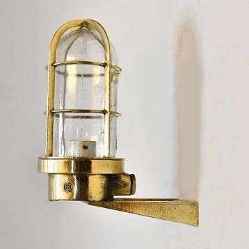 Wandlamp - Messing, Glas - Industrieel kooi-lamp