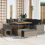 vidaXL Tuinbank Set met kussen 8 pcs Grijs poly rattan, Verzenden, Nieuw