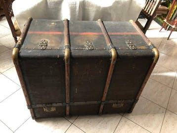 Coffre de rangement - Cuir, Bois, Métal, Toile