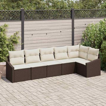 vidaXL Tuinbank Set 6 st Bruin en wit poly rattan, Verzenden