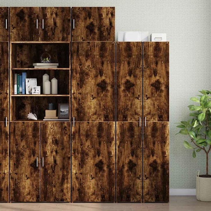 vidaXL Opbergkast smal 50x42,5x225 cm bewerkt hout gerookt, Huis en Inrichting, Kasten | Dressoirs, Nieuw, Verzenden