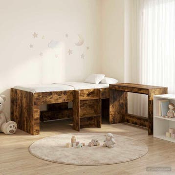 vidaXL Bedframe met Bureau 2 st Gerookt eiken Bewerkt hout, Verzenden, Nieuw