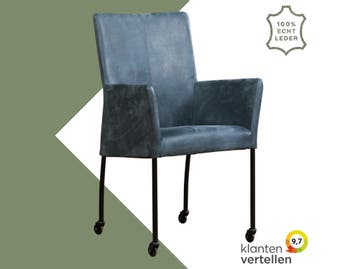 Leren eetkamerstoel Comfort met wieltjes en armleuning, Huis en Inrichting, Nieuw, Leer, Ophalen of Verzenden, Eén