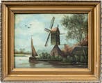 Dutch school (late XIX) - Landscape with a windmill, Antiek en Kunst
