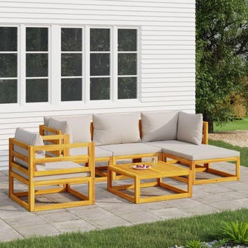 vidaXL 6-delige Loungeset met lichtgrijze kussens massief, Verzenden, Nieuw