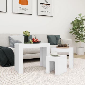vidaXL 3-delige Tafeltjesset bewerkt hout wit, Huis en Inrichting, Tafels | Salontafels, Verzenden, Nieuw
