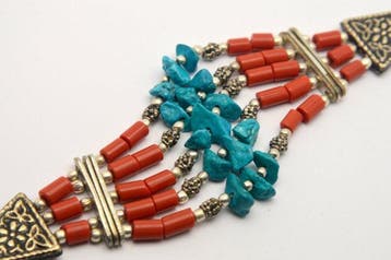 Turquoise - Etnische Native Blauwe Turkoois & Rode Koraal