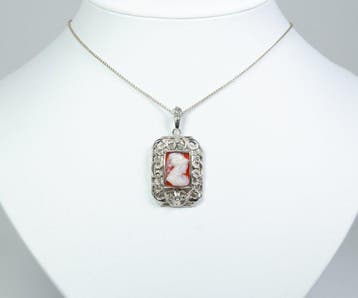 - 835 argent - camée en agate - sculpté à la main - Collier