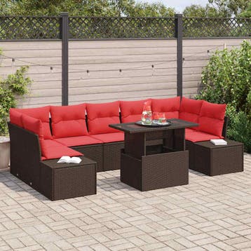 vidaXL Tuinbank Set 8 st 7-Aantal zitplaatsen Bruin en Rood, Verzenden, Nieuw