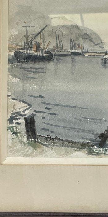 Fernand Decaix (1901-1974) - Bateaux et grue au Port du