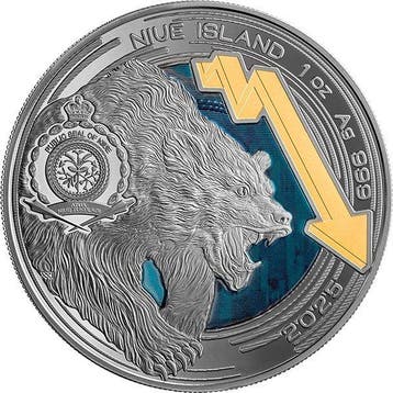 Niue. 2 Dollars 2025 Bull and Bear Markets Ruthenium Edition, Postzegels en Munten