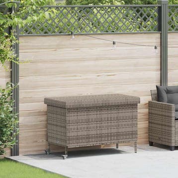 vidaXL Tuinbox met wielen 110x55x73 cm poly rattan grijs, Verzenden